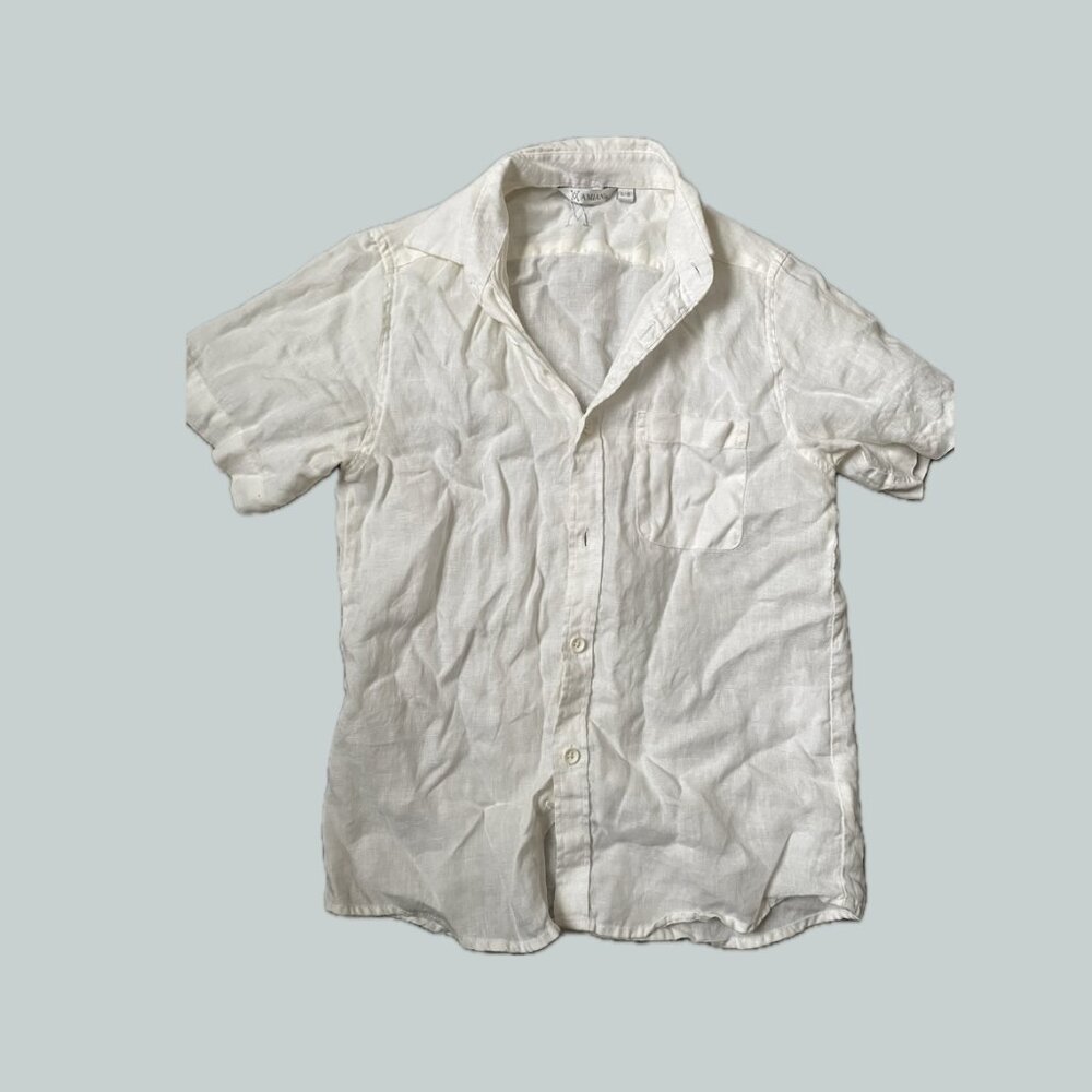 Amiani White Linen Short Sleeve Button-Up Shirt - Picture 2 of 7